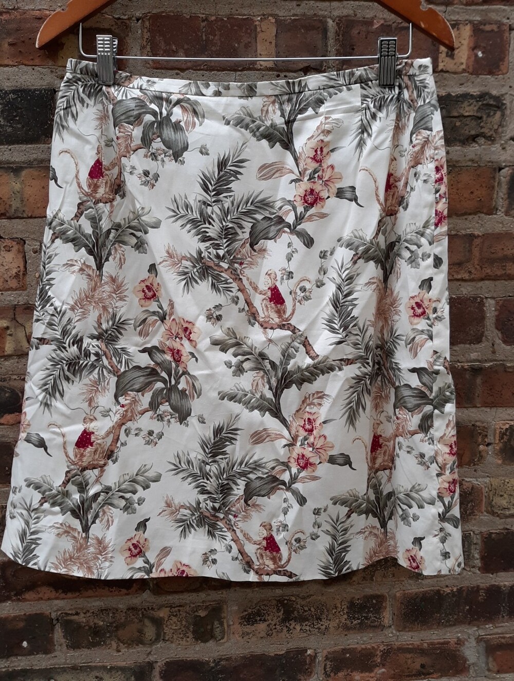 Talbots Vintage Monkey Tropical Print Novelty Skirt Size 12 Made in USA Retro